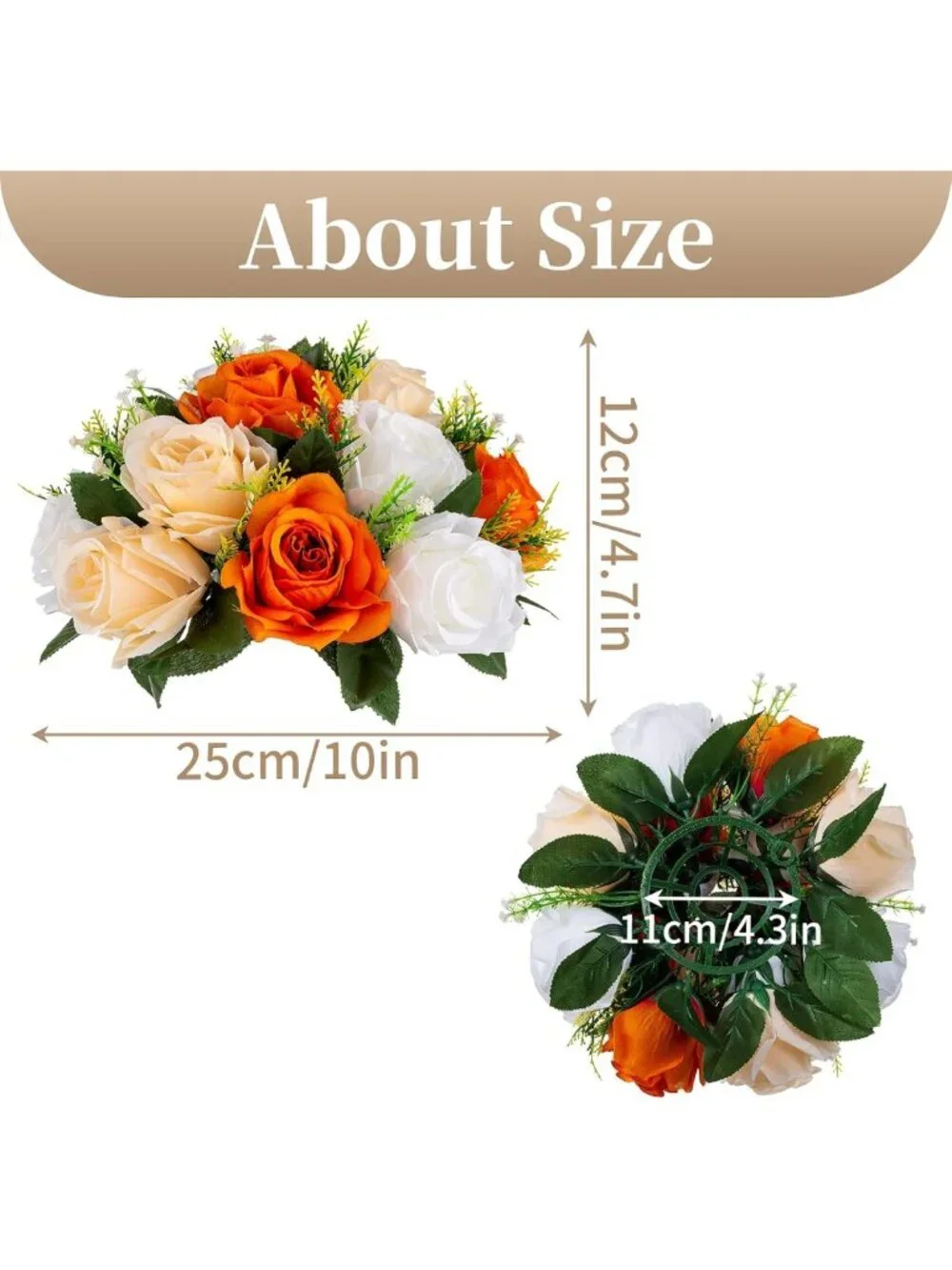 Vibrant Orange Silk Roses Ball - 10 Pcs Faux Flowers for Home Centerpiece Decor